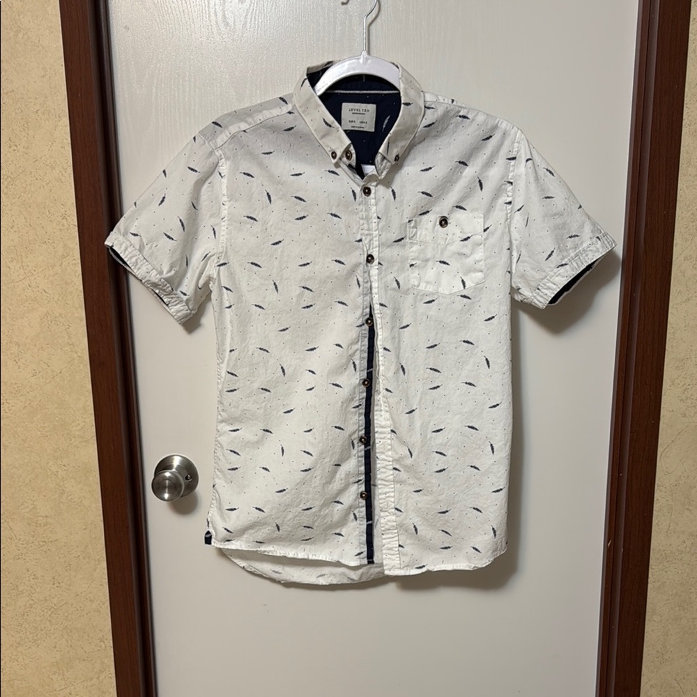 Level Ten Men's White Patterned Short Sleeve Shirt Size S